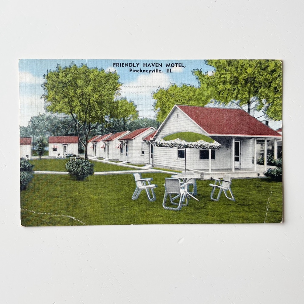 Friendly Haven Motel Exterior Pinckneyville Illinois IL Vintage Postcard